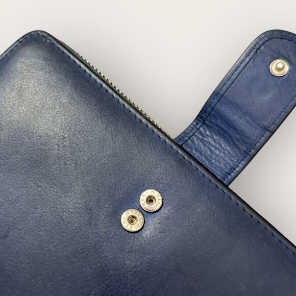 Mou Meraki RFID Leather Bifold Zippered Wallet Passport Creditcards Navy 8"X4.5" - Picture 8 of 12